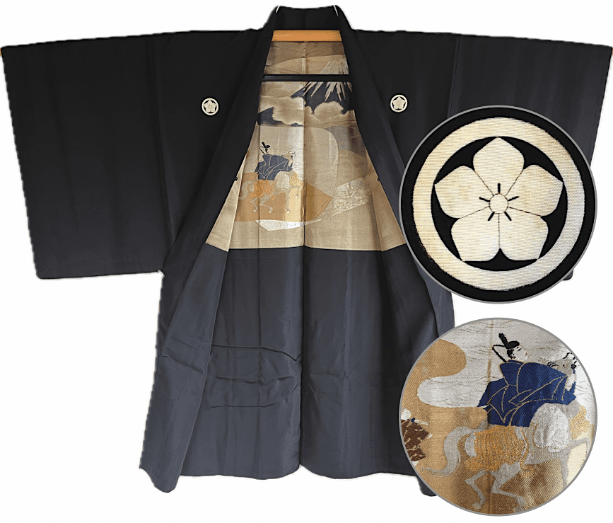 Haori Japonais Traditionnel Homme Antique - Voyage de Yoritomo au Fuji San 