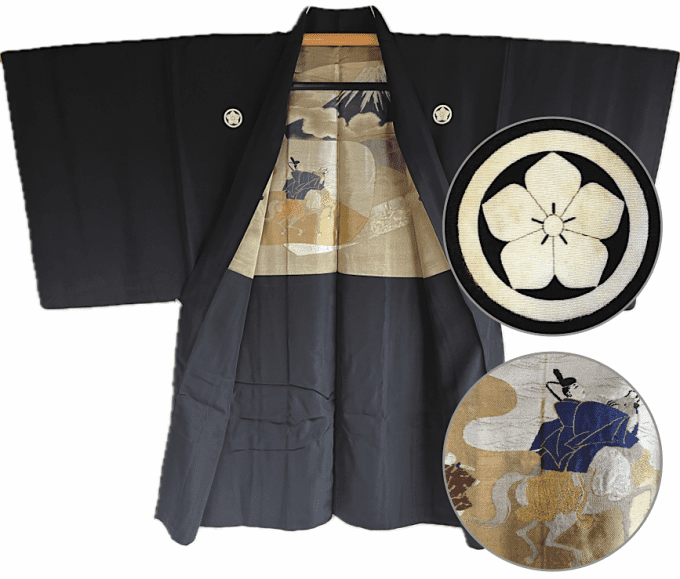 Haori Japonais Traditionnel Homme Antique - Voyage de Yoritomo au Fuji San 