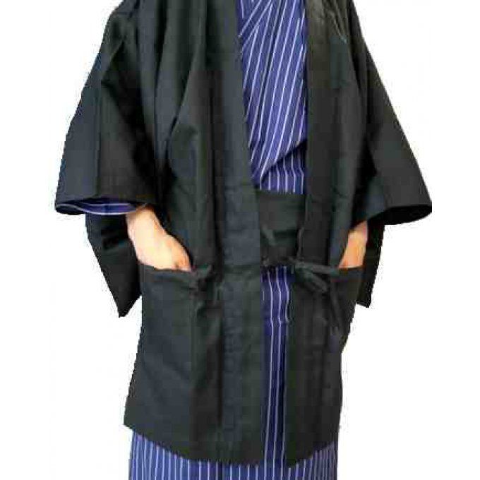 Haori Kimono/Yukata noir coton "Shantung"