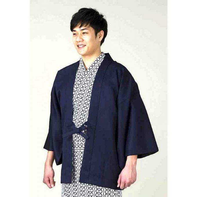 Haori Yukata bleu marine polyester 