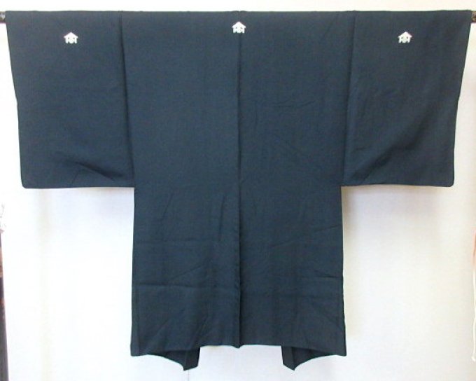 Set Antique haori & kimono japonais samourai soie noire Ura Awase Montsuki Miyajima homme