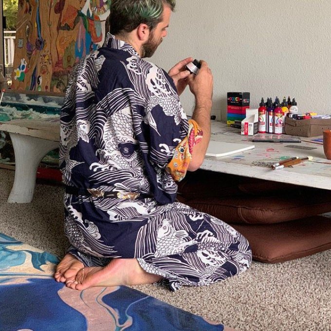 Yukata Koi homme Taille L/60" (170~180cm) Fabrication a Kyoto Japon 