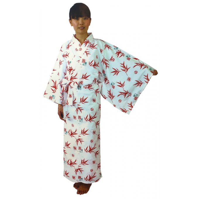 Yukata Sasa Ni Hanko blanc femme