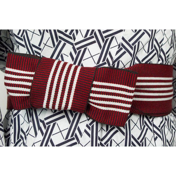 Obi ceinture Yukata coton bleu & rouge 240cm x 7cm