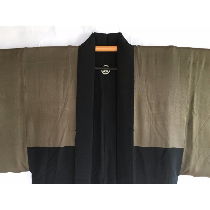 Antique veste kimono Haori Nô no Mai Kodomo Samourai Montsuki soie noire homme "Made in Japan" 