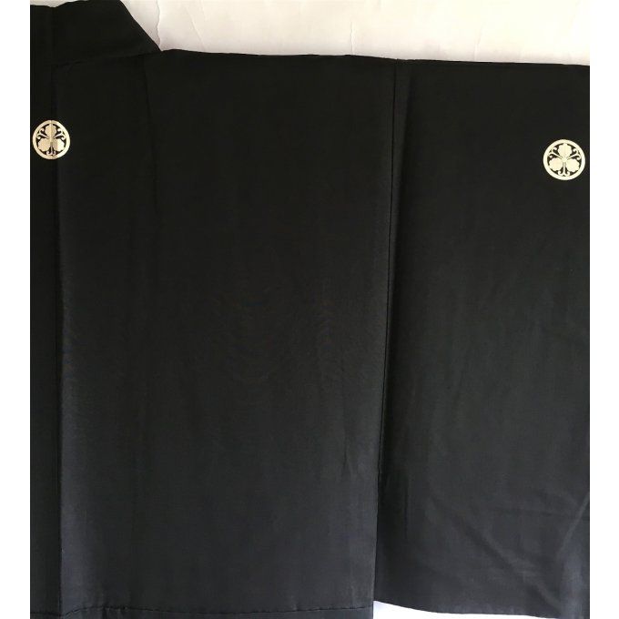 Antique kimono japonais samourai Iaido Kenjutsu soie noire Maruni Tsuru Kashiwa Montsuki homme