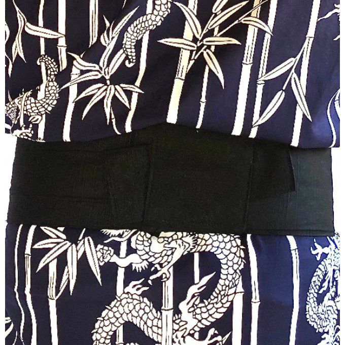 Ceinture Obi Kimono One Touch "Bande Velcro intégré" noir coton