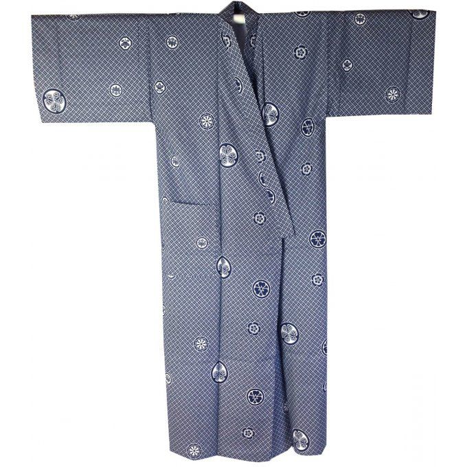 Yukata samourai Kamon bleu marine homme Taille L (170~180cm) "Made in Japan"