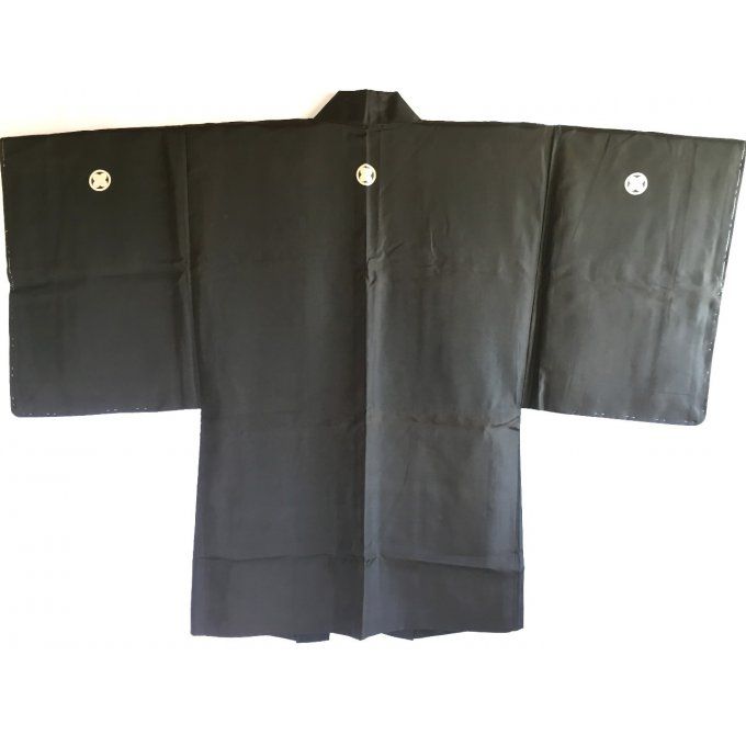 Antique Haori Samourai soie noire Yama no Jinja Takano Hane Montsuki homme "Made in Japan"