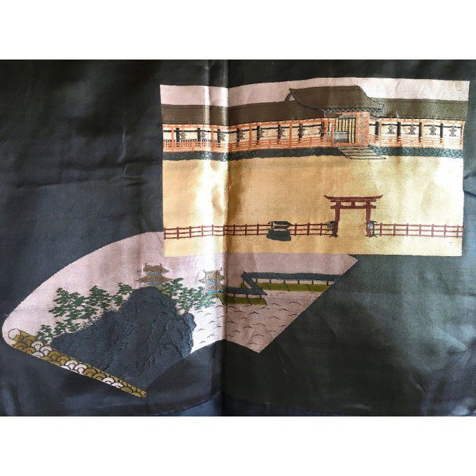 Antique Haori Samourai soie noire Yama no Jinja Takano Hane Montsuki homme "Made in Japan"