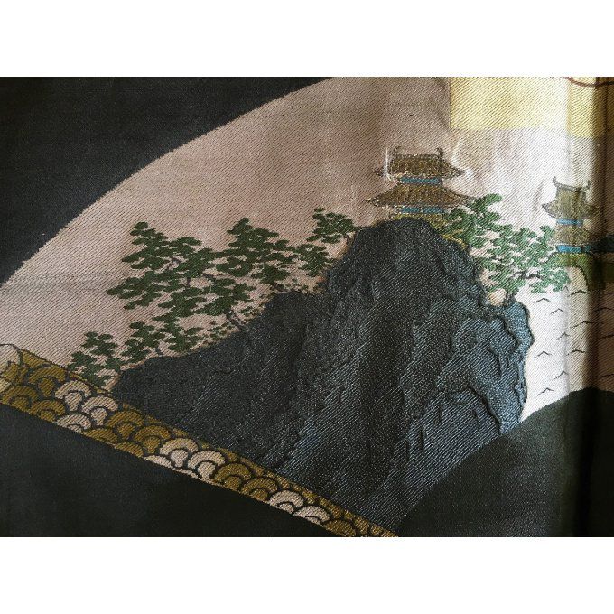 Antique Haori Samourai soie noire Yama no Jinja Takano Hane Montsuki homme "Made in Japan"