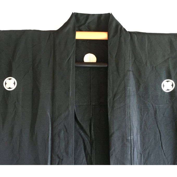 Antique Haori samourai soie noire Takano Hane Montsuki d'été homme "Made in Japan" 