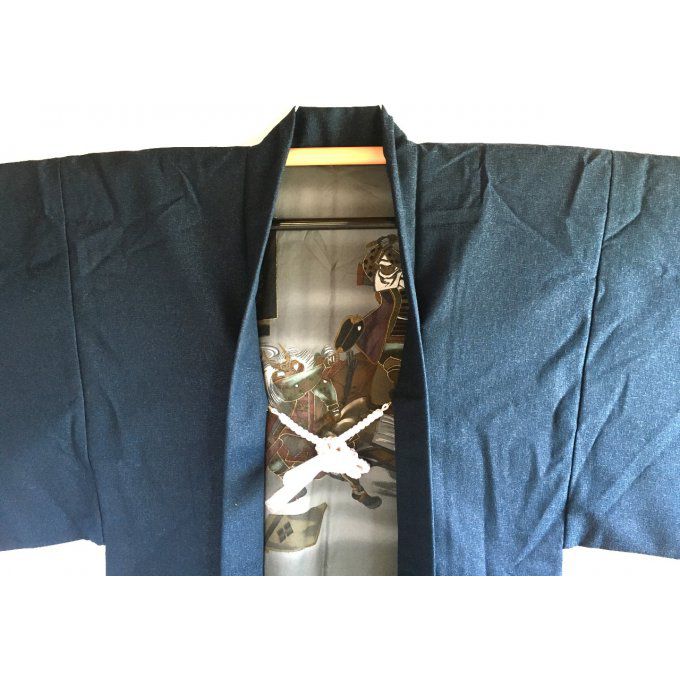 Antique Haori samourai Uesugi Kenshin VS Takeda Shingen laine bleu homme "Made in Japan"  