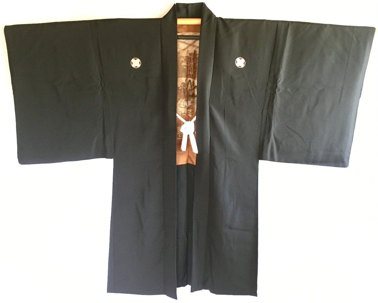 Antique Haori Samourai soie noire Yama no O Tera Takano Hane Montsuki homme