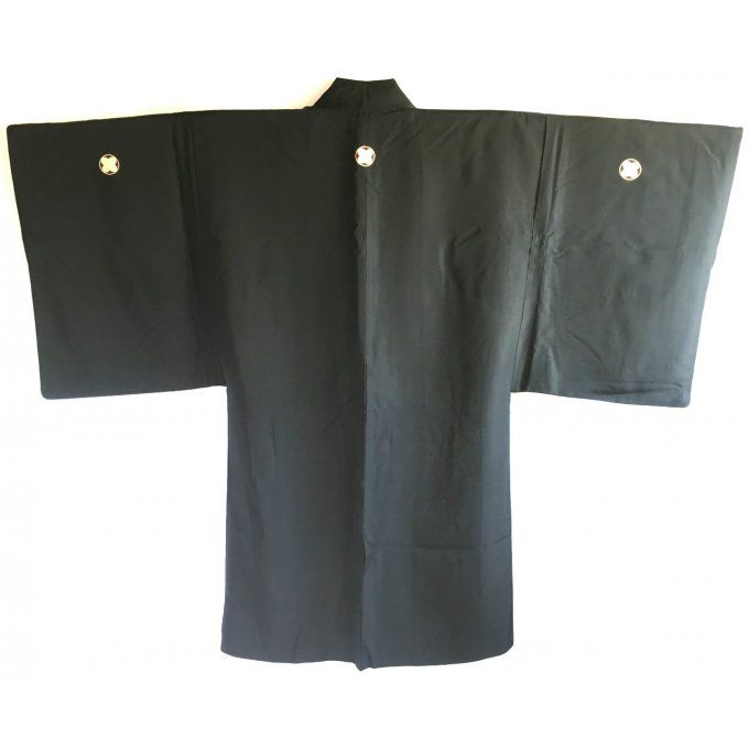 Antique Haori Samourai soie noire Yama no O Tera Takano Hane Montsuki homme