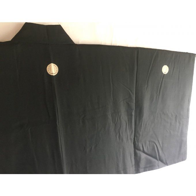 Antique kimono japonais samourai soie noire Maruni Dakigashiwa Montsuki homme 