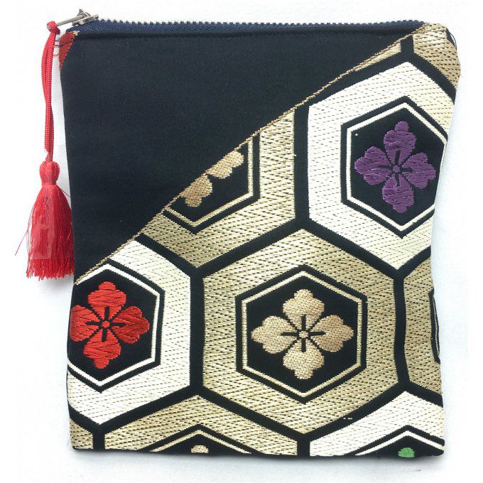 Pochette japonaise de rangement Obi Kimono "Kamon" Fait main a Kyoto Japon