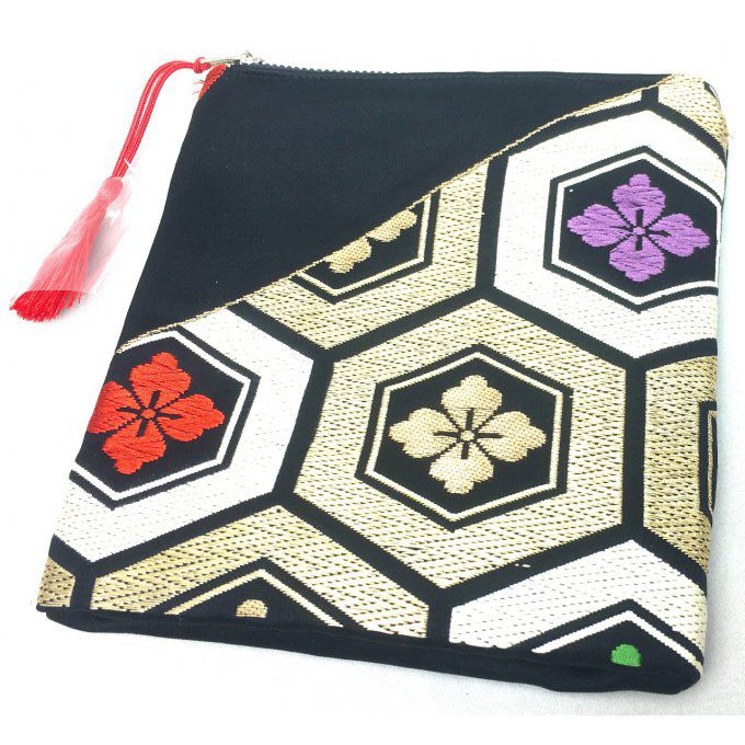 Pochette japonaise de rangement Obi Kimono "Kamon" Fait main a Kyoto Japon