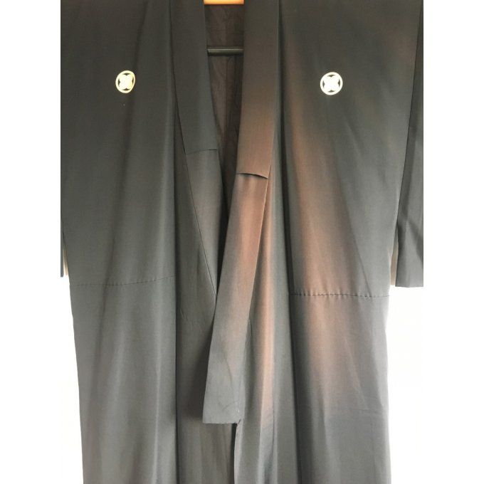 Antique kimono japonais soie noire Maruni TakanoHane Montsuki homme pas cher