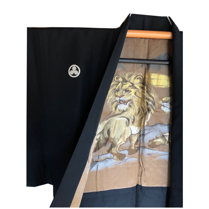 Ancien haori samourai Lion Maruni Mitsu Kashiwa Montsuki homme