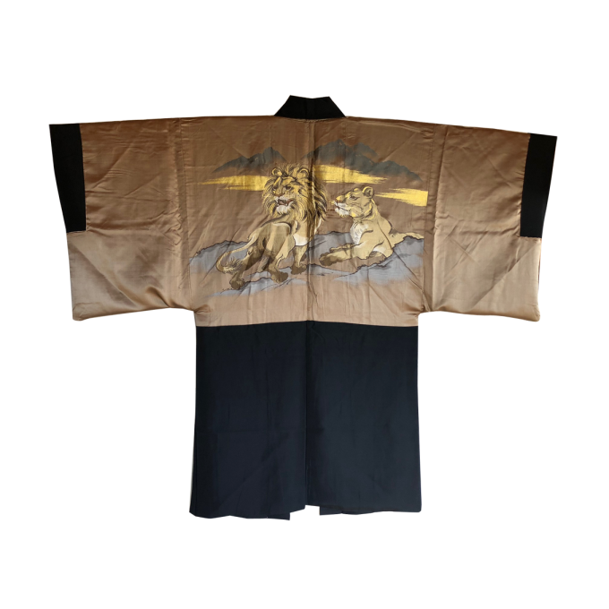 Ancien haori samourai Lion Maruni Mitsu Kashiwa Montsuki homme