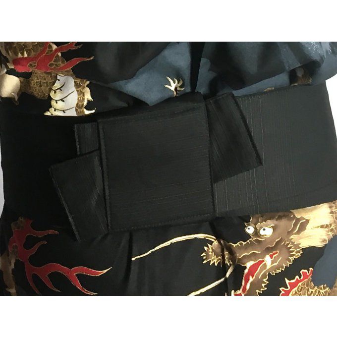 Ceinture Obi Kimono One Touch "Bande Velcro intégré" noir coton