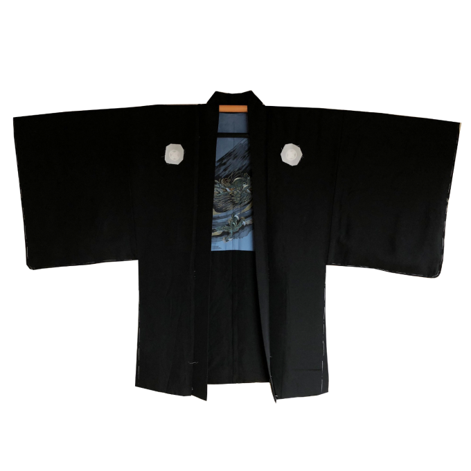 Antique haori samourai Fuji Ryu Takanohane Montsuki homme "Made in Japan" 