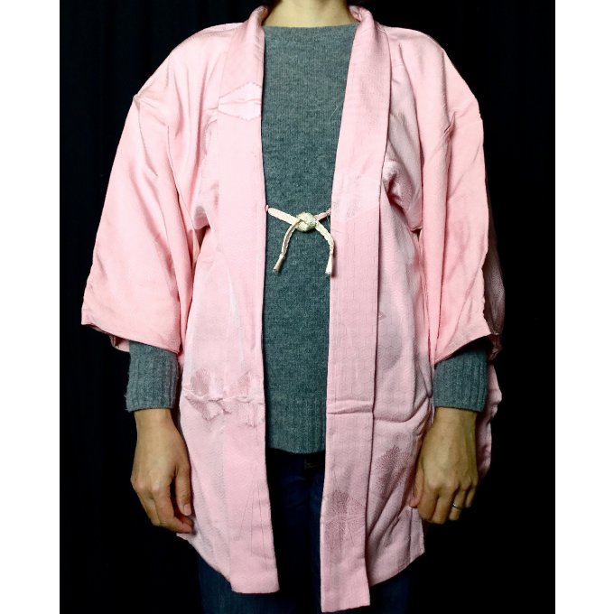 Ancien Haori Tsuru soie rose femme