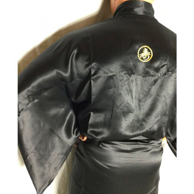 Kimono japonais Kotobuki soie noire homme "Made in Japan"