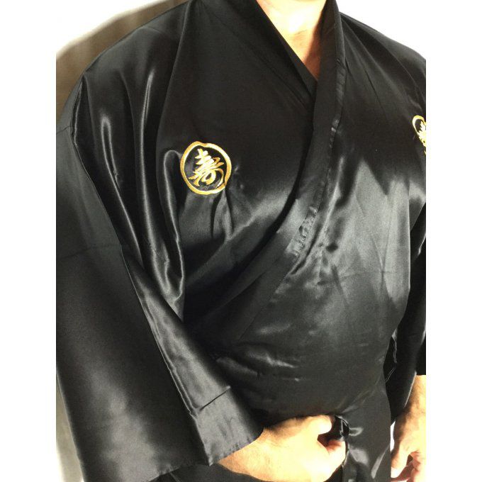 Kimono japonais Kotobuki soie noire homme "Made in Japan"