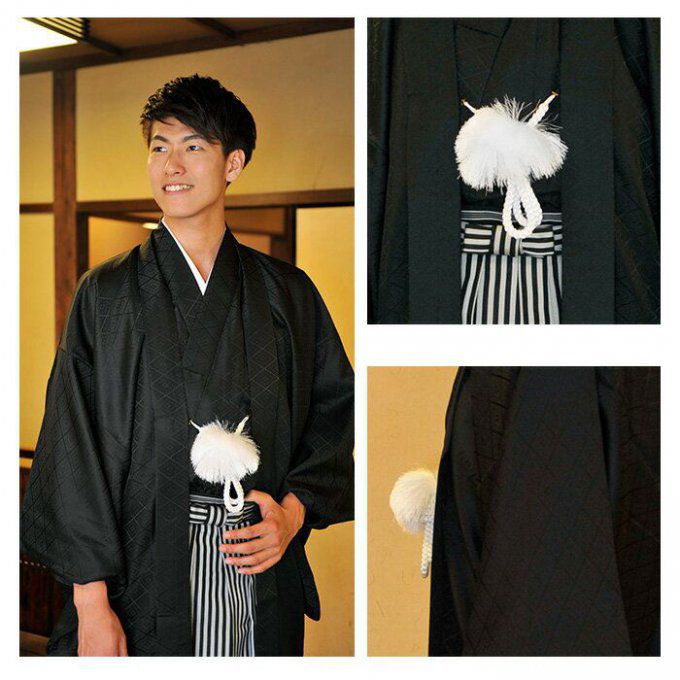  Antique Haori samourai Meoto iwa Ise Maruni Dakimyoga montsuki soie noire homme "Made in Japan" 