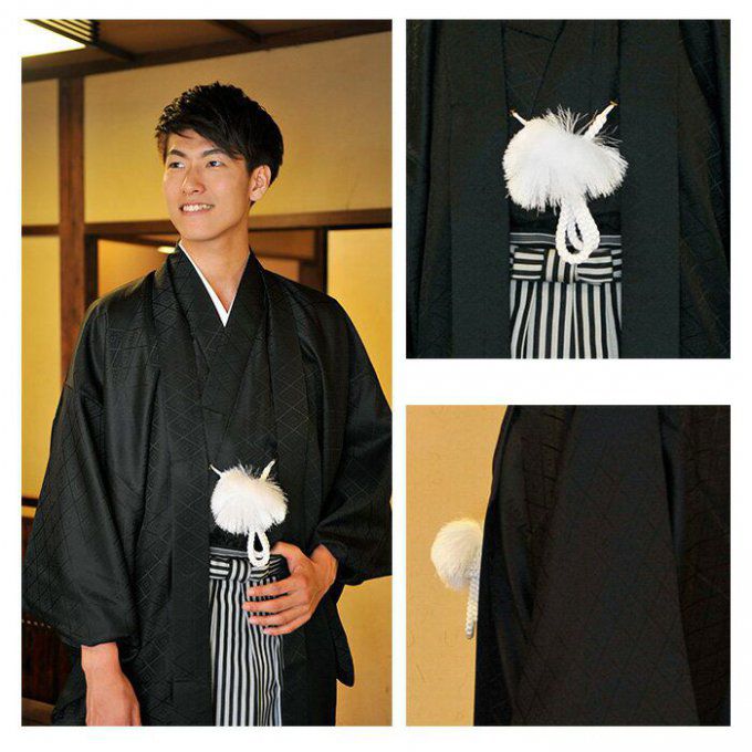 Antique Veste kimono Haori Samourai soie noire Kenkatabami Montsuki Nihon no Yama Kurashi 