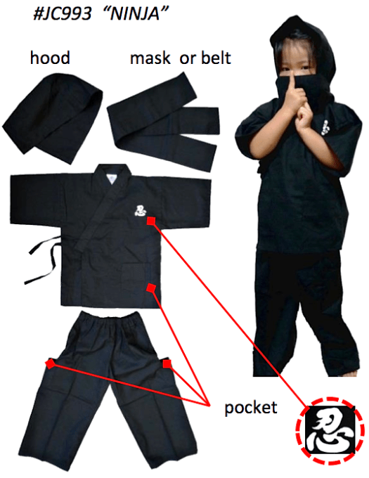 Tenue Jinbei Ninja enfant Taille L "Made in Japan" 