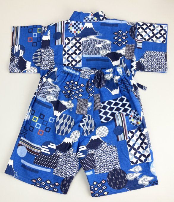 Jinbei japonais Fuji San coton bleu enfant "Made in Japan" 