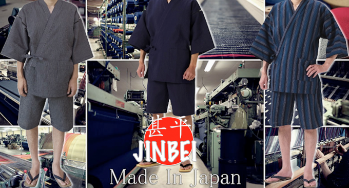 Jinbei Gokuboso shima shiro noir homme "Made in Japan"   