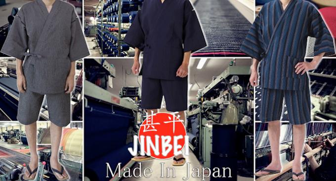 Jinbei Chijimi Ori Shima gris coton homme "Made in Japan"  