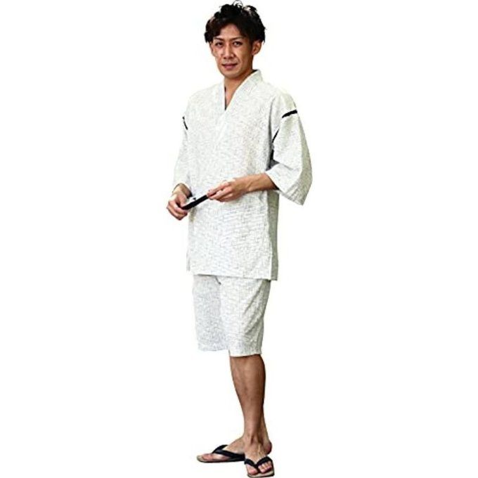 Jinbei Chijimi Ori shiro ita shime blanc homme "Made in Japan"  