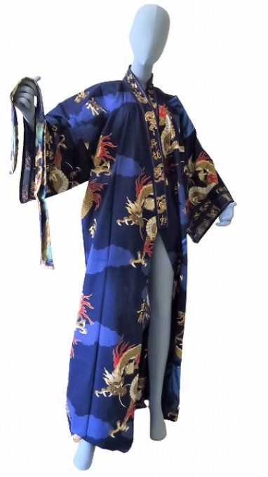 Yukata Fuji To Ryu coton bleu marine Taille Kimono 58inch homme 