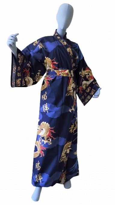 Yukata Fuji To Ryu coton bleu marine Taille Kimono 58inch homme 