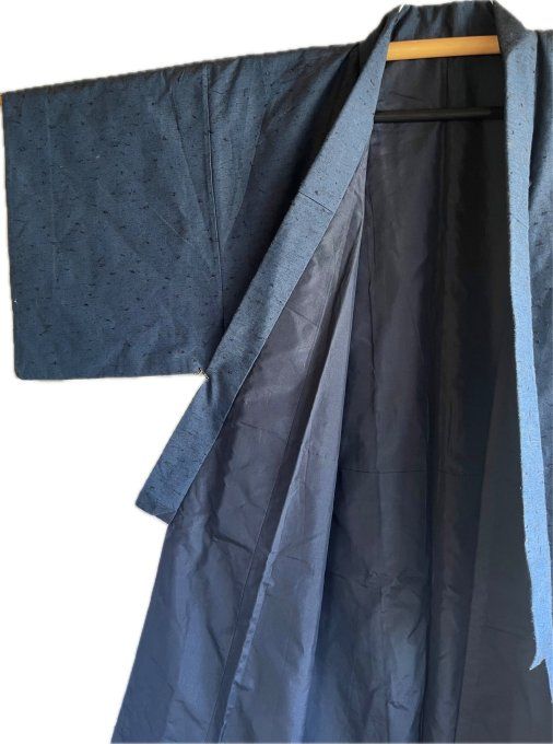 Kimono japonais  homme soie sauvage Tsumugi Indigo Made in Japan