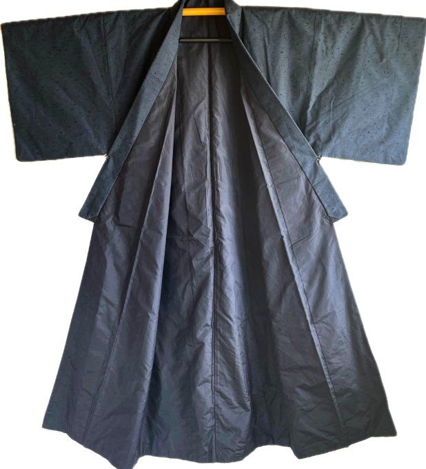 Kimono japonais  homme soie sauvage Tsumugi Indigo Made in Japan