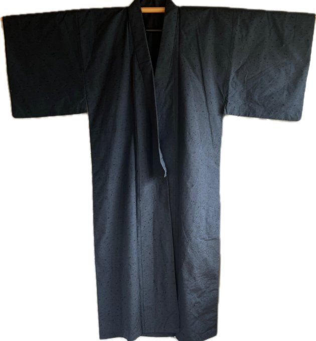 Kimono japonais  homme soie sauvage Tsumugi Indigo Made in Japan