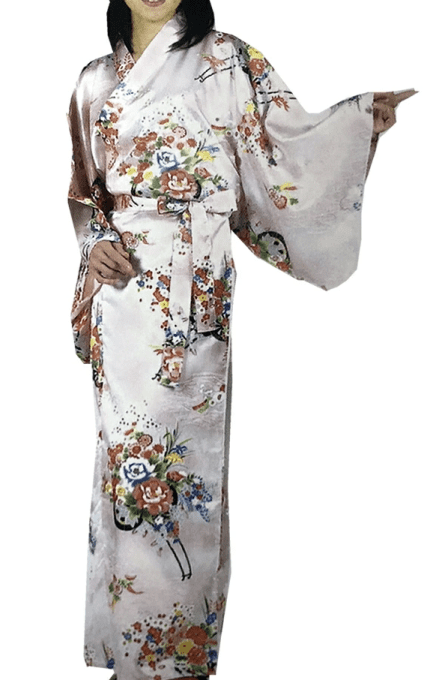 Kimono japonais Bokashi Hanaguruma ivoire polyester femme "Made in Japan" 