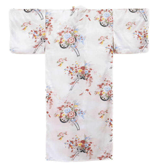 Kimono japonais Bokashi Hanaguruma ivoire polyester femme "Made in Japan" 