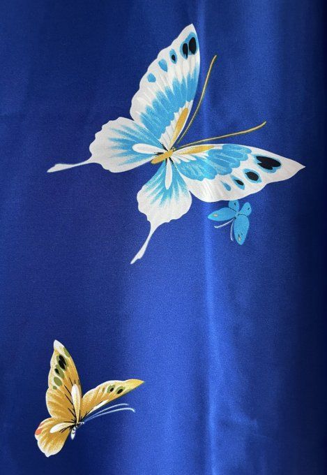 Kimono japonais femme Maiko Kyoto polyester bleu marine  56inch "Made in Japan" 
