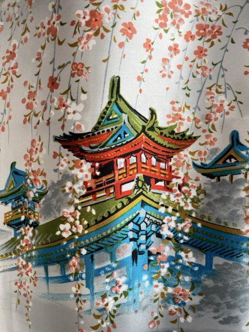 Kimono japonais femme Maiko Kyoto polyester bleu marine  56inch "Made in Japan" 