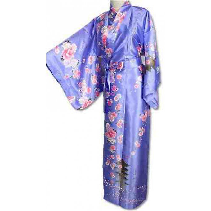 Kimono japonais Gojunoto Shidare Sakura violet polyester femme "Made in Japan"