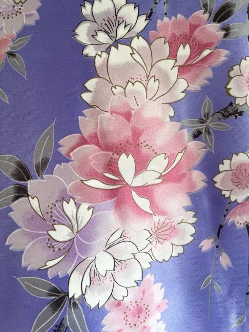 Kimono japonais Gojunoto Shidare Sakura violet polyester femme "Made in Japan"