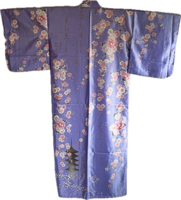 Kimono japonais Gojunoto Shidare Sakura violet polyester femme "Made in Japan"