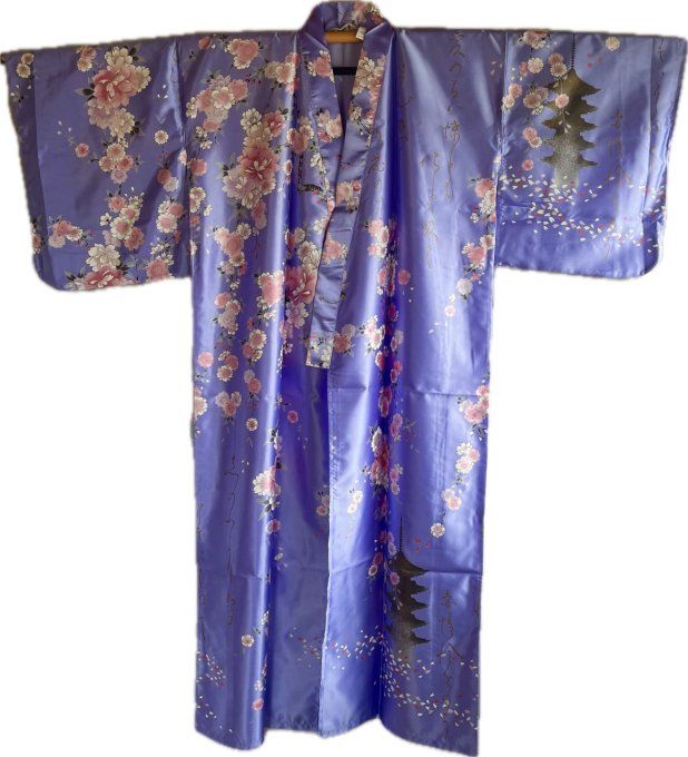 Kimono japonais Gojunoto Shidare Sakura violet polyester femme "Made in Japan"